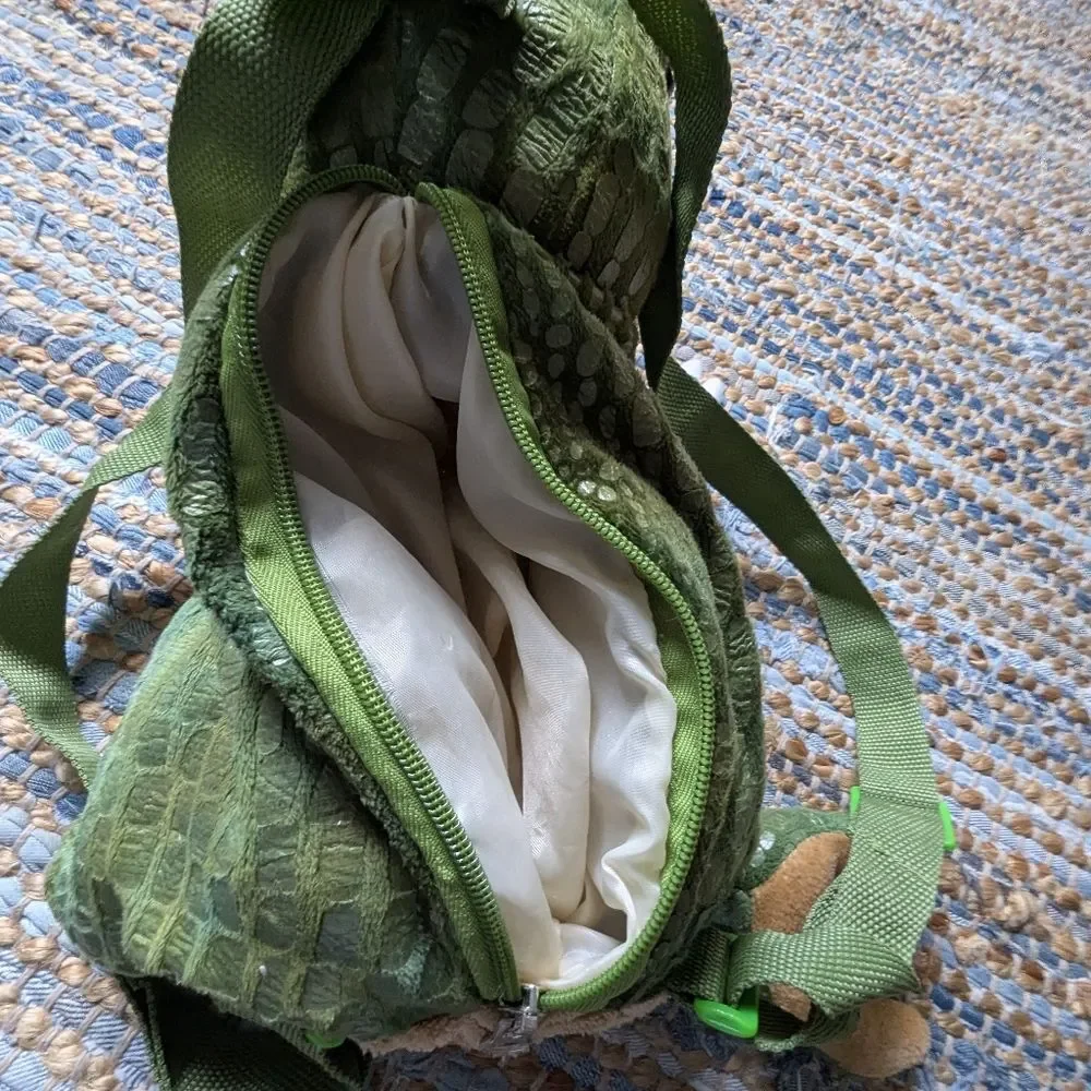 Dinosaur Plush Backpack Green Kids Toddler Novelty Zip Bag School Play Utility C